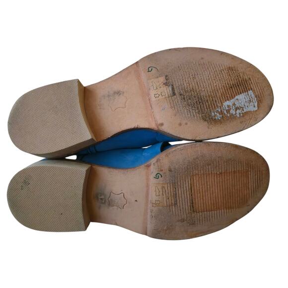 Free People Las Palmas Blue Distressed Leather Ankle Boots 37 Boho Chic Rustic - Picture 7 of 11